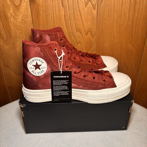 Converse Chuck Taylor All Star Lift Hi Red Lace Satin Women’s 10 A17485C - Picture 4 of 7